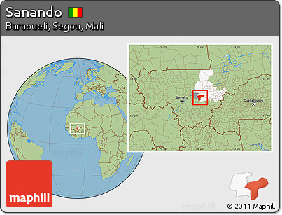 Savanna Style Location Map of Sanando, highlighted parent region, highlighted grandparent region