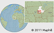 Savanna Style Location Map of Sanando, highlighted parent region, highlighted grandparent region, hill shading