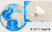 Shaded Relief Location Map of Sanando, highlighted country, highlighted grandparent region, within the entire country