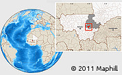 Shaded Relief Location Map of Sanando, highlighted country, highlighted grandparent region