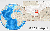 Shaded Relief Location Map of Sanando, highlighted country, highlighted parent region