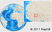 Shaded Relief Location Map of Sanando, highlighted parent region, within the entire country