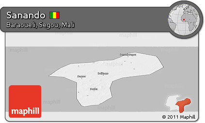 Gray Panoramic Map of Sanando, single color outside