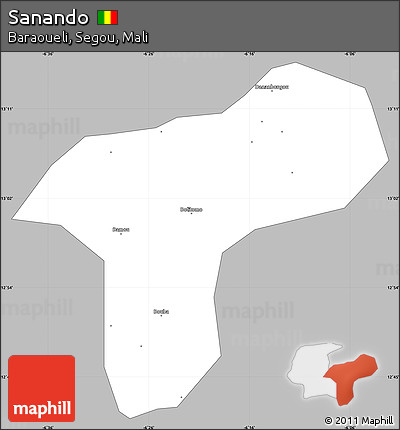 Gray Simple Map of Sanando, single color outside