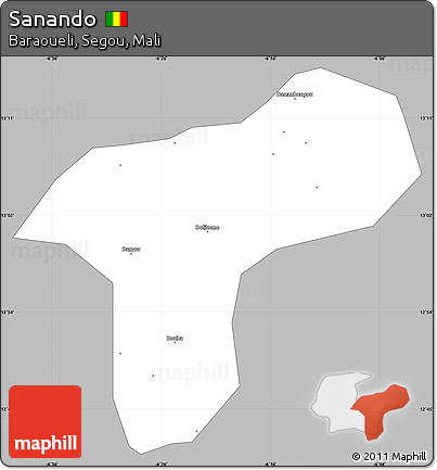 Gray Simple Map of Sanando, single color outside