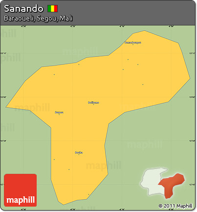 Savanna Style Simple Map of Sanando, single color outside