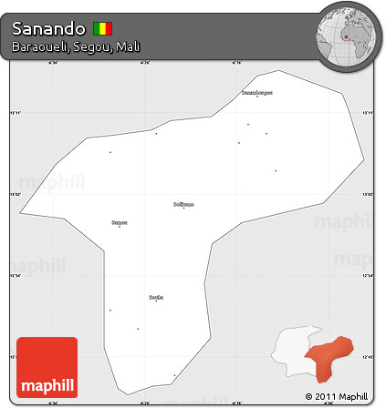 Silver Style Simple Map of Sanando, single color outside