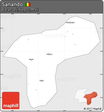 Silver Style Simple Map of Sanando, single color outside