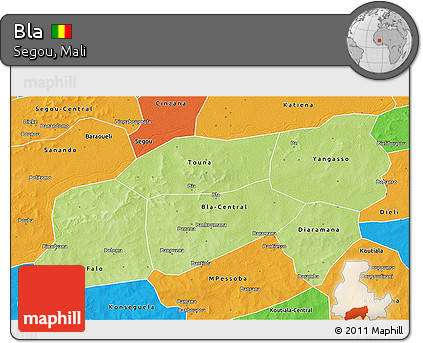 Physical 3D Map of Bla, political outside