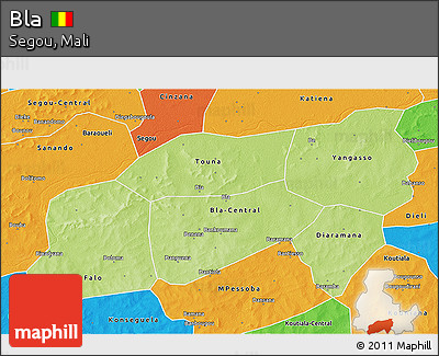 Physical 3D Map of Bla, political outside