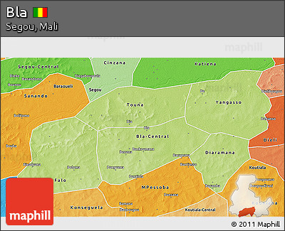 Physical 3D Map of Bla, political shades outside