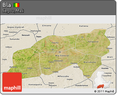 Satellite 3D Map of Bla, shaded relief outside