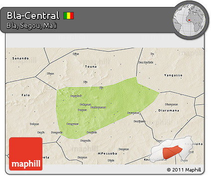 Physical 3D Map of Bla-Central, shaded relief outside