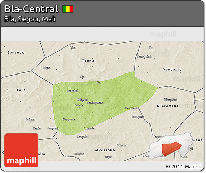 Physical 3D Map of Bla-Central, shaded relief outside