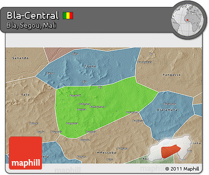 Political 3D Map of Bla-Central, semi-desaturated