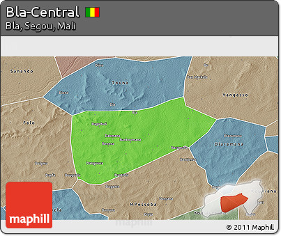 Political 3D Map of Bla-Central, semi-desaturated
