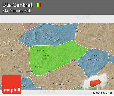 Political 3D Map of Bla-Central, semi-desaturated
