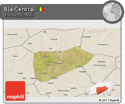 Satellite 3D Map of Bla-Central, shaded relief outside