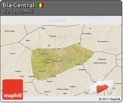 Satellite 3D Map of Bla-Central, shaded relief outside