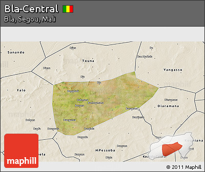Satellite 3D Map of Bla-Central, shaded relief outside
