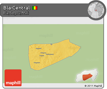 Savanna Style 3D Map of Bla-Central, single color outside