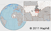 Gray Location Map of Bla-Central, highlighted country, highlighted grandparent region, hill shading
