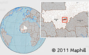 Gray Location Map of Bla-Central, highlighted country, highlighted parent region, hill shading