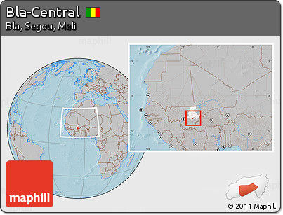 Gray Location Map of Bla-Central, highlighted grandparent region, within the entire country, hill shading