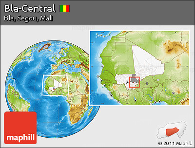 Physical Location Map of Bla-Central, highlighted country, highlighted grandparent region, within the entire country