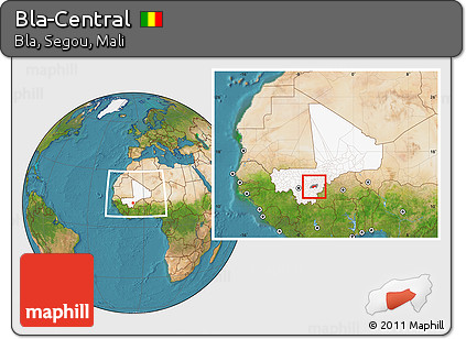 Satellite Location Map of Bla-Central, highlighted country, highlighted parent region, within the entire country