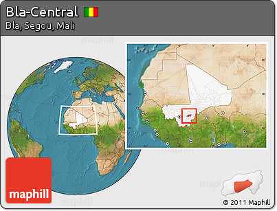 Satellite Location Map of Bla-Central, highlighted country, highlighted parent region, within the entire country
