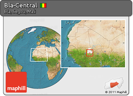 Satellite Location Map of Bla-Central, highlighted grandparent region, within the entire country