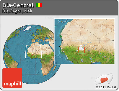 Satellite Location Map of Bla-Central, highlighted grandparent region, within the entire country