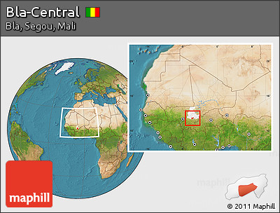 Satellite Location Map of Bla-Central, highlighted grandparent region, within the entire country