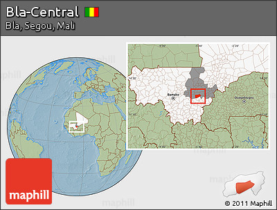 Savanna Style Location Map of Bla-Central, highlighted country, highlighted grandparent region, hill shading