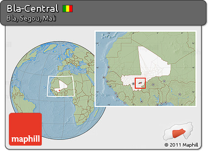 Savanna Style Location Map of Bla-Central, highlighted country, highlighted parent region, within the entire country, hill shading