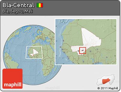Savanna Style Location Map of Bla-Central, highlighted country, highlighted parent region, within the entire country, hill shading
