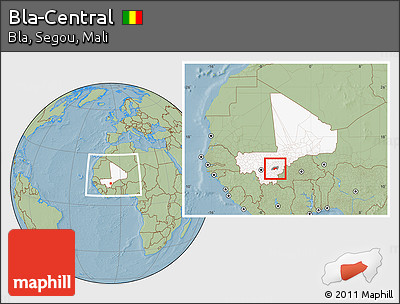 Savanna Style Location Map of Bla-Central, highlighted country, highlighted parent region, within the entire country, hill shading