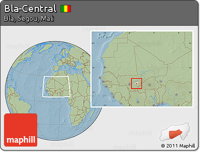 Savanna Style Location Map of Bla-Central, highlighted parent region, within the entire country, hill shading
