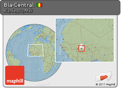 Savanna Style Location Map of Bla-Central, highlighted parent region, highlighted grandparent region, within the entire country, hill shading