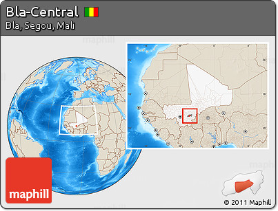 Shaded Relief Location Map of Bla-Central, highlighted country, highlighted parent region, within the entire country