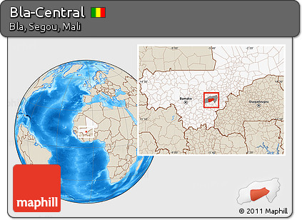 Shaded Relief Location Map of Bla-Central, highlighted country, highlighted parent region