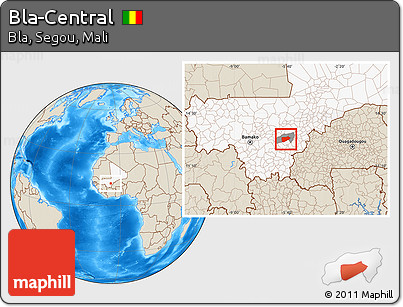Shaded Relief Location Map of Bla-Central, highlighted country, highlighted parent region