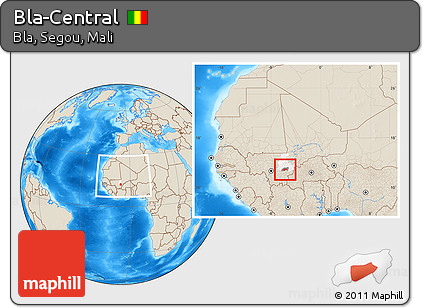 Shaded Relief Location Map of Bla-Central, highlighted parent region, highlighted grandparent region, within the entire country