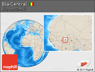 Shaded Relief Location Map of Bla-Central, highlighted parent region, highlighted grandparent region, within the entire country