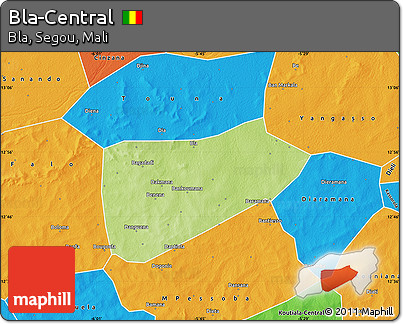 Physical Map of Bla-Central, political outside
