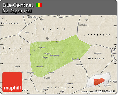Physical Map of Bla-Central, shaded relief outside