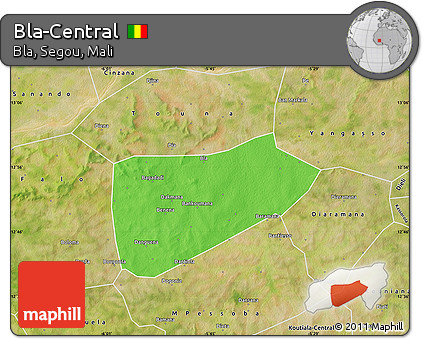 Political Map of Bla-Central, satellite outside