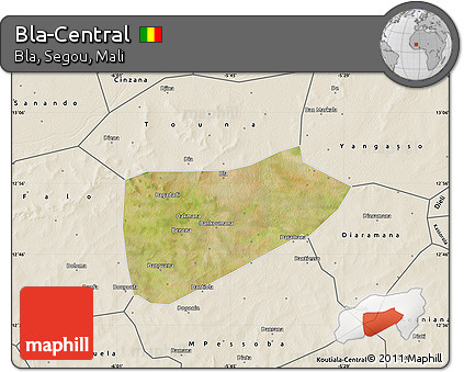Satellite Map of Bla-Central, shaded relief outside