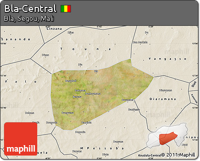 Satellite Map of Bla-Central, shaded relief outside